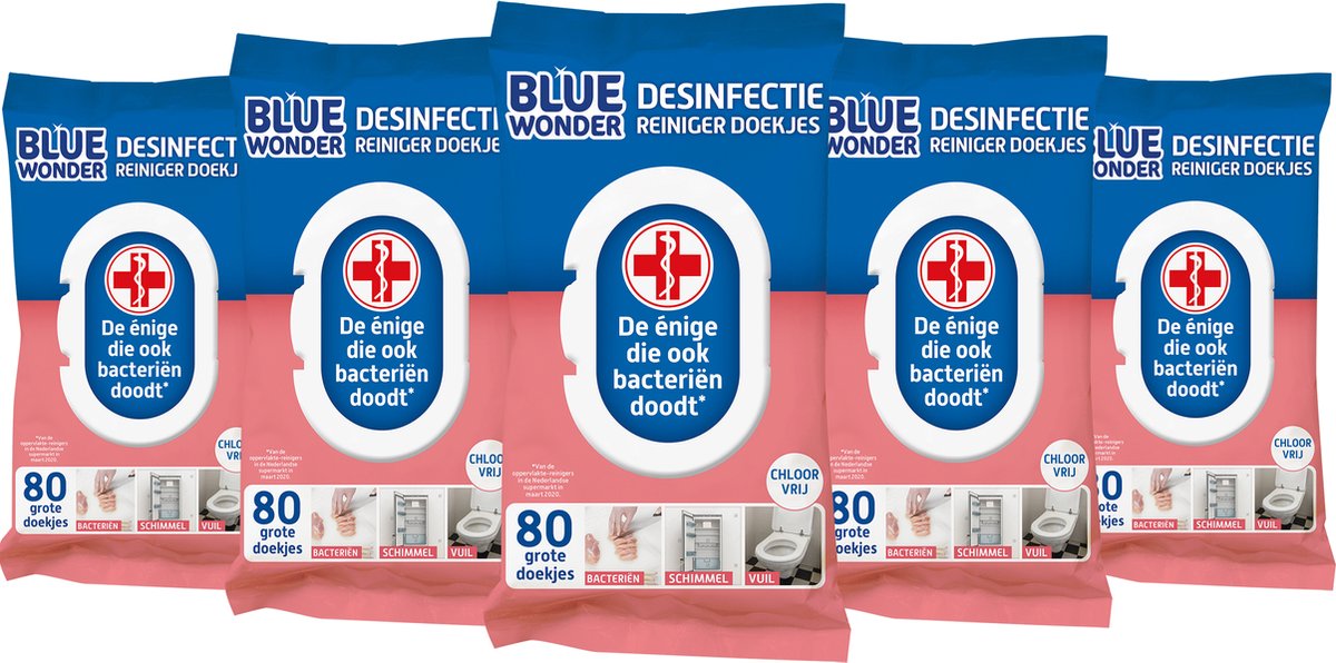 5x Blue Wonder Desinfectie Reiniger Doekjes 80 stuks