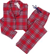 La-V Flanel pyjama set voor meisjes met geruit patroon Rood  164-170