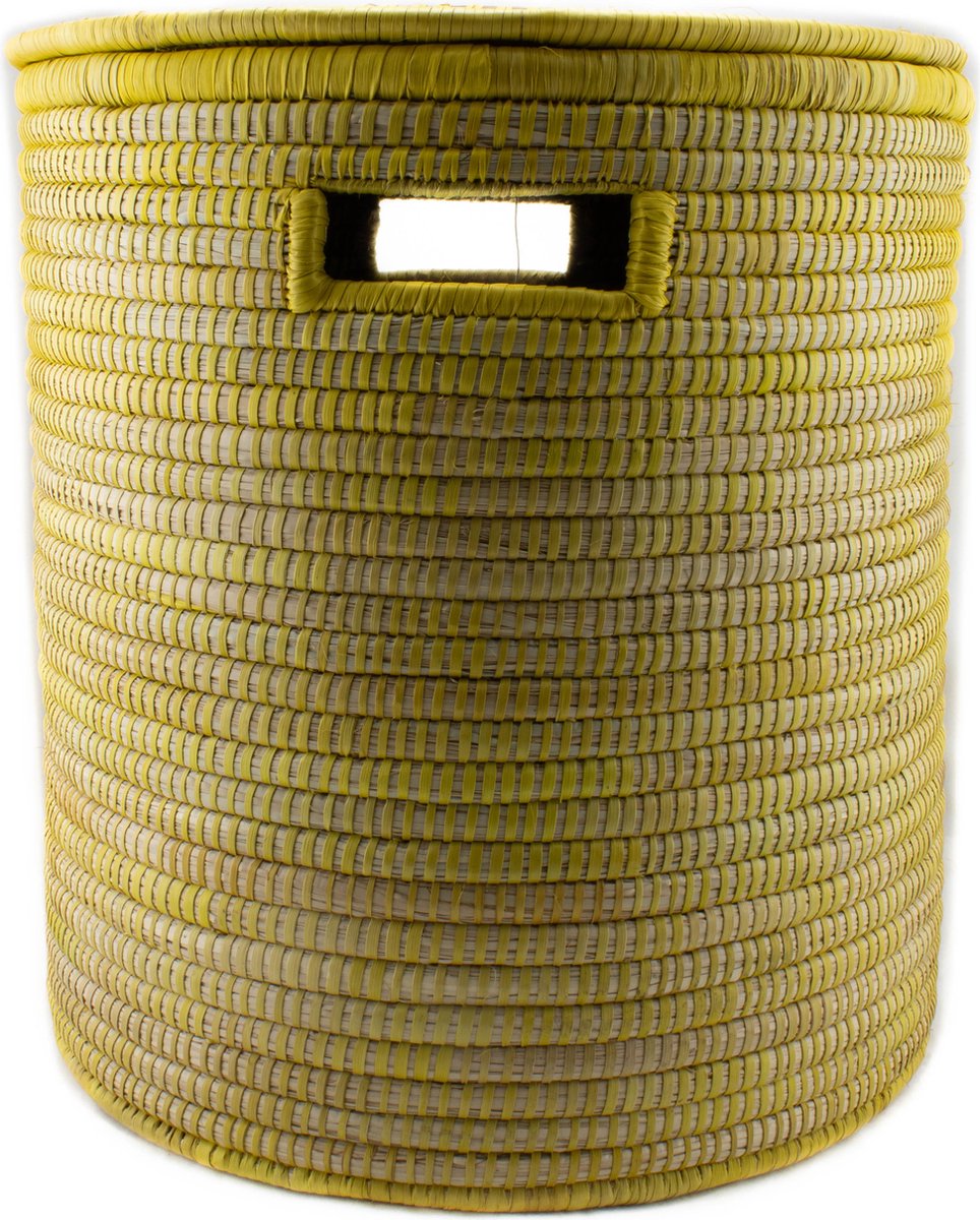 Palmblad mand met deksel geel H38xD35cm - small