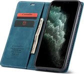 CaseMe - Slim Retro Wallet Case iPhone 11 Pro - Blauw