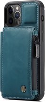 CaseMe - Retro Zipper Wallet iPhone 12 Pro Max - Blauw