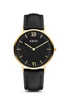 KRNS 1007 - Horloge - Analoog - Dames - Vrouwen - Leren band - Zwart - Goudkleurig