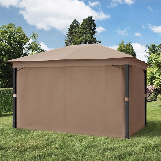 Tuinpaviljoen 3x4 m aluminium premium ca. 220 g/m² dakzeil waterdicht paviljoen 4 zijwanden taupe tuintent ca. 9x9 cm profiel