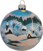 Fairy Glass - Dorpje in sneeuw - Handbeschilderde Kerstbal - Mond geblazen glas - 8cm