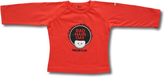 Twentyfourdips | T-shirt lange mouw kind met print 'Bad hairday' | Rood | Maat 92 | In giftbox