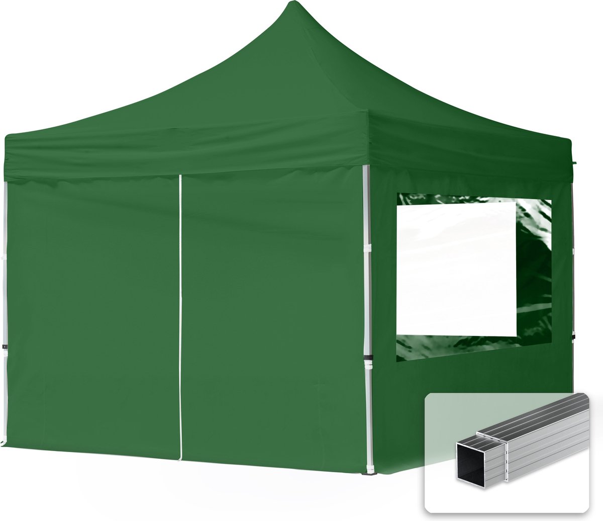3x3 m Easy Up partytent Vouwpaviljoen, ECONOMY alu 32mm met zijwanden (panorama), donkergroen