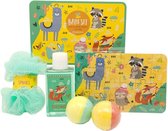 Bad douche cadeau voor kids jongen meisje lama bodywash bruisballen met puzzel en bad in blik.