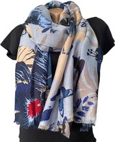 Lange Sjaal - Bloemen - Vlinders - Blauw - 190 x 90 cm (18-12)