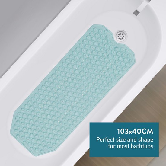 Foto: Tatkraft secure xxl antislipmat badkuip mat antislip badkamer badmat met 153 zuignappen rechthoekige anti slip veiligheidsmat voor in bad badtapijt toilet mat schimmelbestendig veiligheidsmat rubber badkamermat 103x40 cm blauw