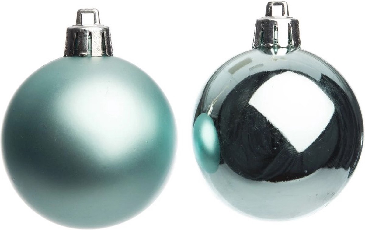 Luxe kerstballen set in turquoise en tiffany groenblauw, glanzend en mat, van kunststof, Ø 6 cm, set van 12, voor kerstboom.