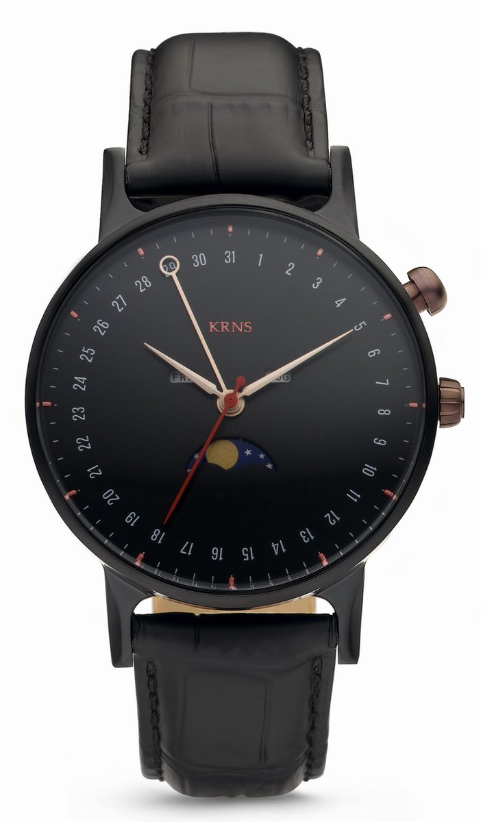 KRNS Aeon GTS-G-BK6P80 - Horloge - Analoog - Heren - Mannen - Leren band - Zwart