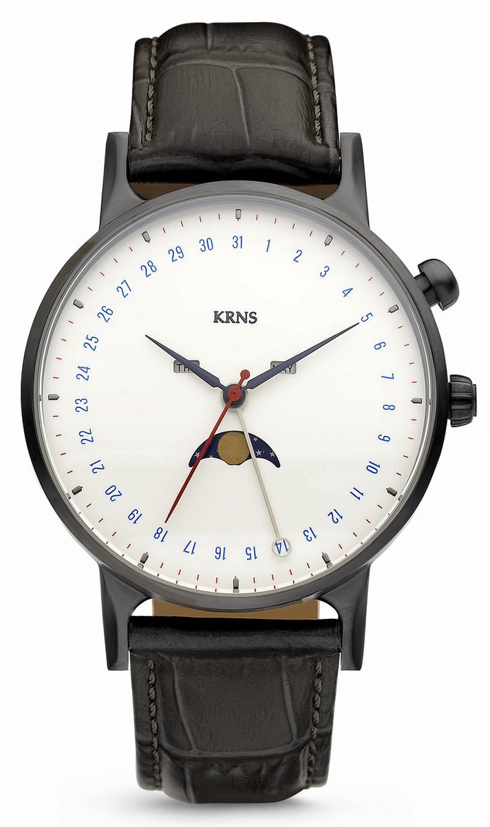 KRNS Aeon GTS-G-GU6P80 - Horloge - Analoog - Heren - Mannen - Leren band - Grijs - Wit