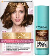 L'Oréal Excellence Creme Haarverf 5.3 Licht Goudbruin + Magic Retouch Uitgroeispray Goud Middenbruin 75 ml Pakket