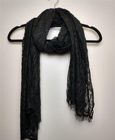 Sjaal Cristina gebloemd kant effen zwart omslagdoek stola