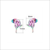 Aramat jewels ® - Regenboog bloem zweerknopjes roos oorbellen chirurgisch staal 11x6mm
