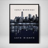 DEVICI Ingelijste Motiverende Wanddecoratie - Muurdecoratie - Early Mornings Late Nights - Ingelijste Canvas Wall Art Ingelijste Wanddecoratie Kantoor Ingelijste Kunstposters & Kunstprints