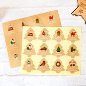 Kerst Sluitsticker Kerstboom Vorm  – Merry Christmas – Kraft Naturel - Krans / Vogel / Uil / Sneeuwpop / Bes / Kameel | Kerstkaart – Kerstpakket | Bedankje - Envelop - Sluitzegel |