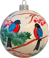 Fairy Glass - Vogeltjes op kersttak - Handbeschilderde Kerstbal - Mond geblazen glas - 10cm