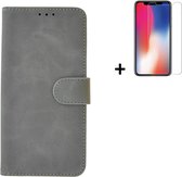 Hoesje iPhone 11 Pro + Screenprotector iPhone 11 Pro - iPhone 11 Pro Hoes Wallet Bookcase Grijs + Tempered Glass