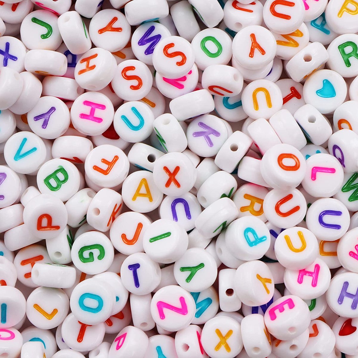 Behave Letterkralen Set - Wit met Multi Kleur Letters - Acryl - Kralen - Alfabet Kralen - Bedels - 7mm - 624 Stuks — afbeelding 4