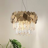 Lucande - hanglamp - 5 lichts - roestvrij staal, kristal - H: 33.5 cm - E14 - goud, helder