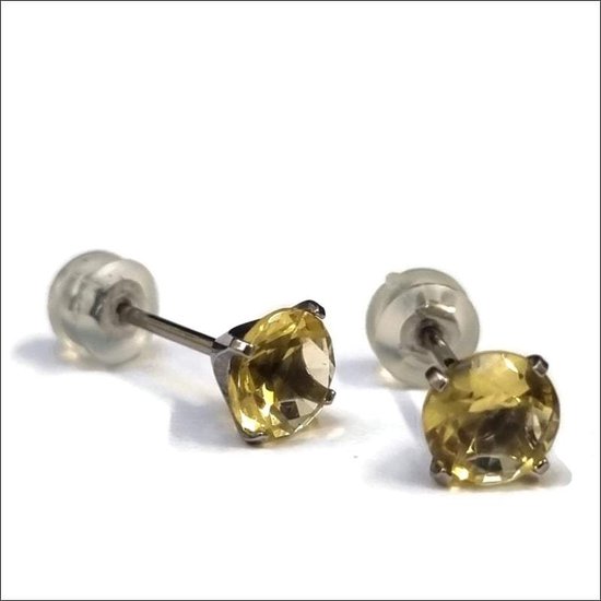 Aramat jewels ® - Ronde titanium oorbellen zirkonia geel 6mm