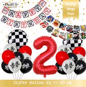 Cijfer Ballon 2 Jaar * Hoera 2 Jaar Snoes *Mega Pack Red Racing Formule 1 Verjaardag Set van 21 Ballonnen 19 x en 2 x DIY Slinger Happy Birthday & Race items * 80 cm Verjaardag Num