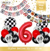 Cijfer Ballon 6 Jaar * Hoera 6 Jaar Snoes *Mega Pack Red Racing Formule 1 Verjaardag Set van 21 Ballonnen 19 x en 2 x DIY Slinger Happy Birthday & Race items * 80 cm Verjaardag Num
