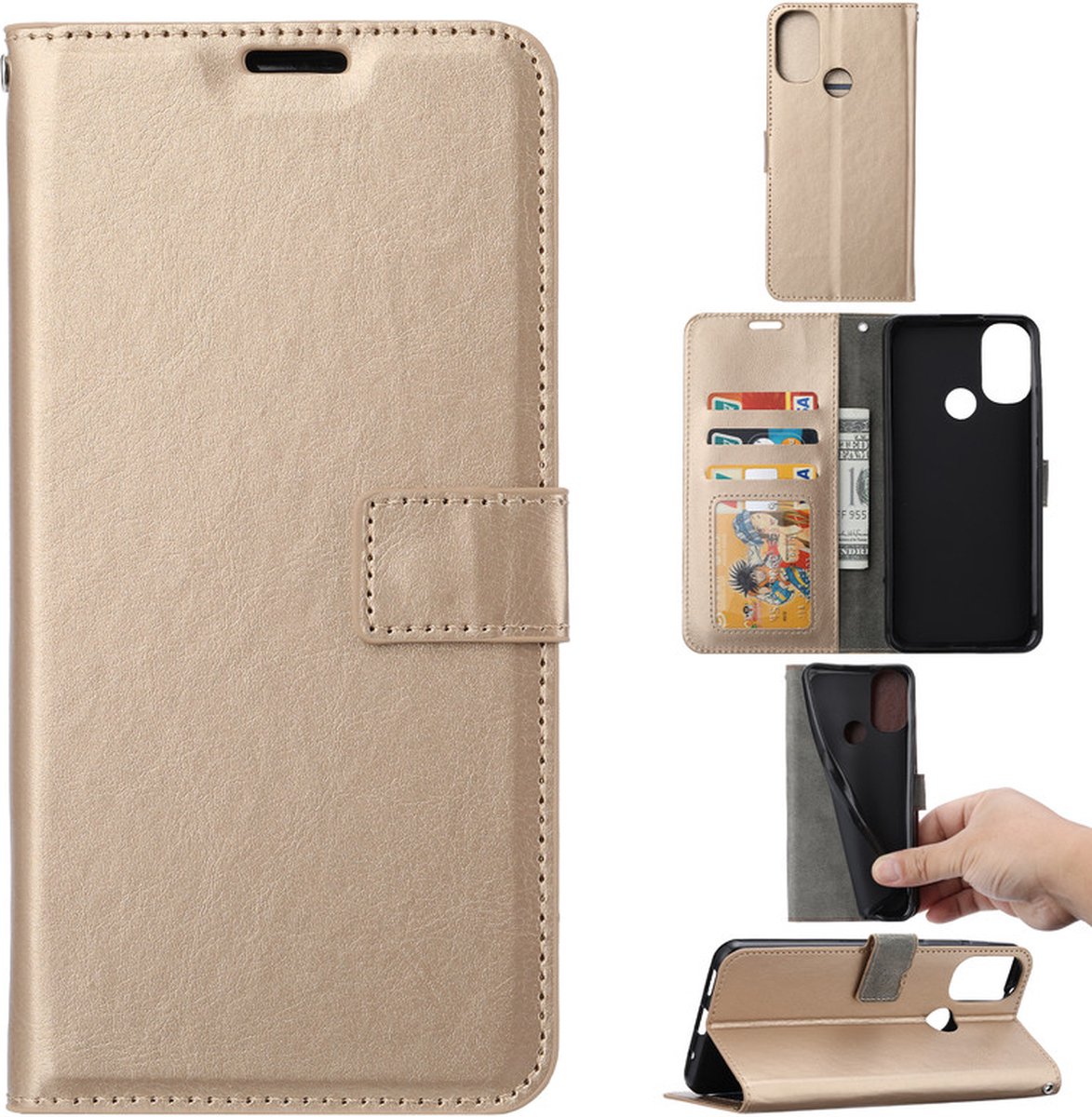 Bookcase Geschikt voor: Motorola Moto E20 / E30 / E40 - Goud - portemonnee hoesje