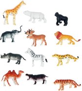 12x kunststof speelgoed safari dieren 6 cm - Speelgoed diertjes - Speelfiguren dieren uit het wild