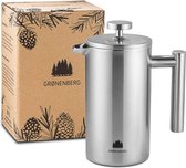 Groenenberg French Press gemaakt van roestvrij staal | 1 liter (5 kopjes) | Verkrijgbaar in 3 maten | Thermo koffiezetapparaat dubbelwandig geïsoleerd | Koffiepers incl. Vervangfil