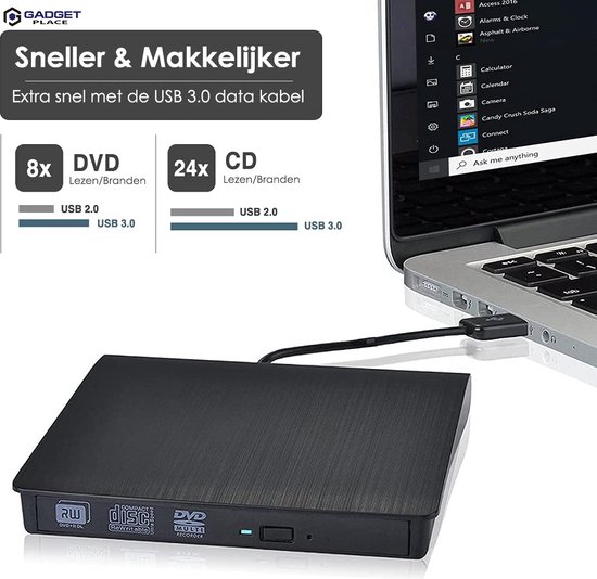 Externe DVD Speler en Brander voor Laptop & Macbook - DVD/CD - Met USB 3.0  en USB-C... | bol.com