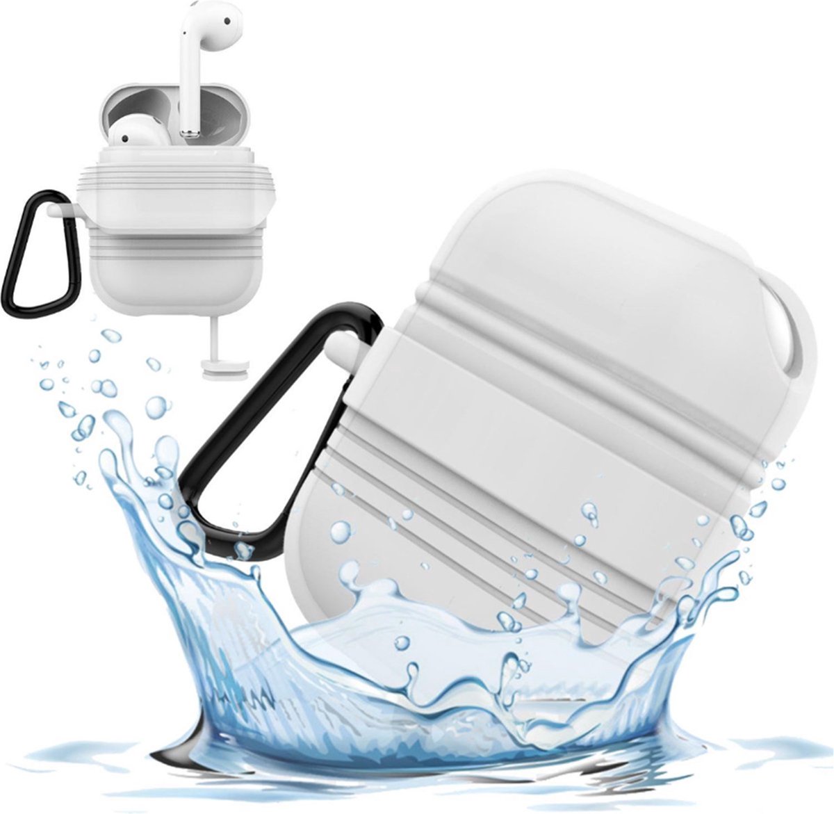 Hoes voor Apple AirPods Hoesje Siliconen Case Cover - IP67 Waterdicht - Stofdicht - Frozen Wit