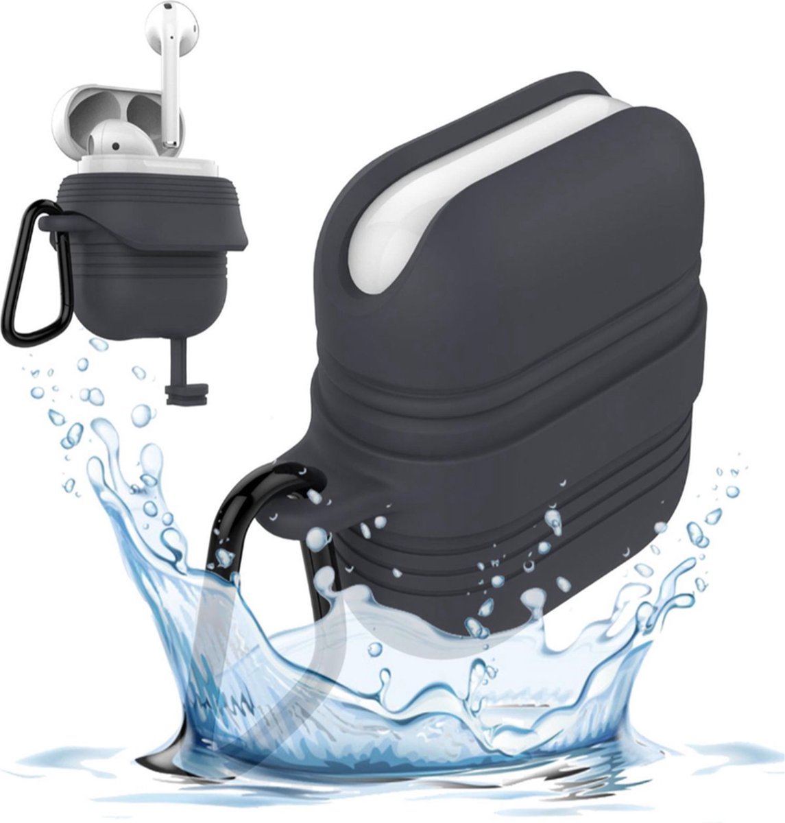 Hoes geschikt voor Apple Airpods Hoesje - IP67 Waterdicht Cover - Stofdicht Case - Zwart