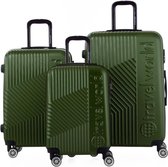 TRAVEL WORLD Set van 3 Koffers 55/65/75 cm Khaki Groen