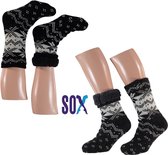 SOX Huissokken 2 PACK 40/46 Unisex met ABS anti slip in fantasie Wintertekening Super Warm gevoerd