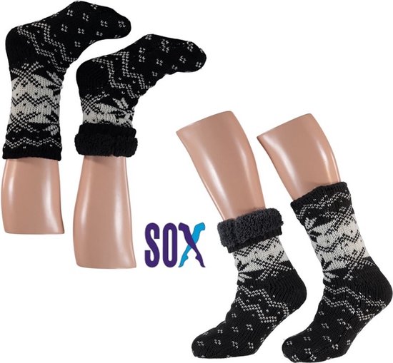 SOX Huissokken 2 PACK 40/46 Unisex met ABS anti slip in fantasie Wintertekening Super Warm gevoerd
