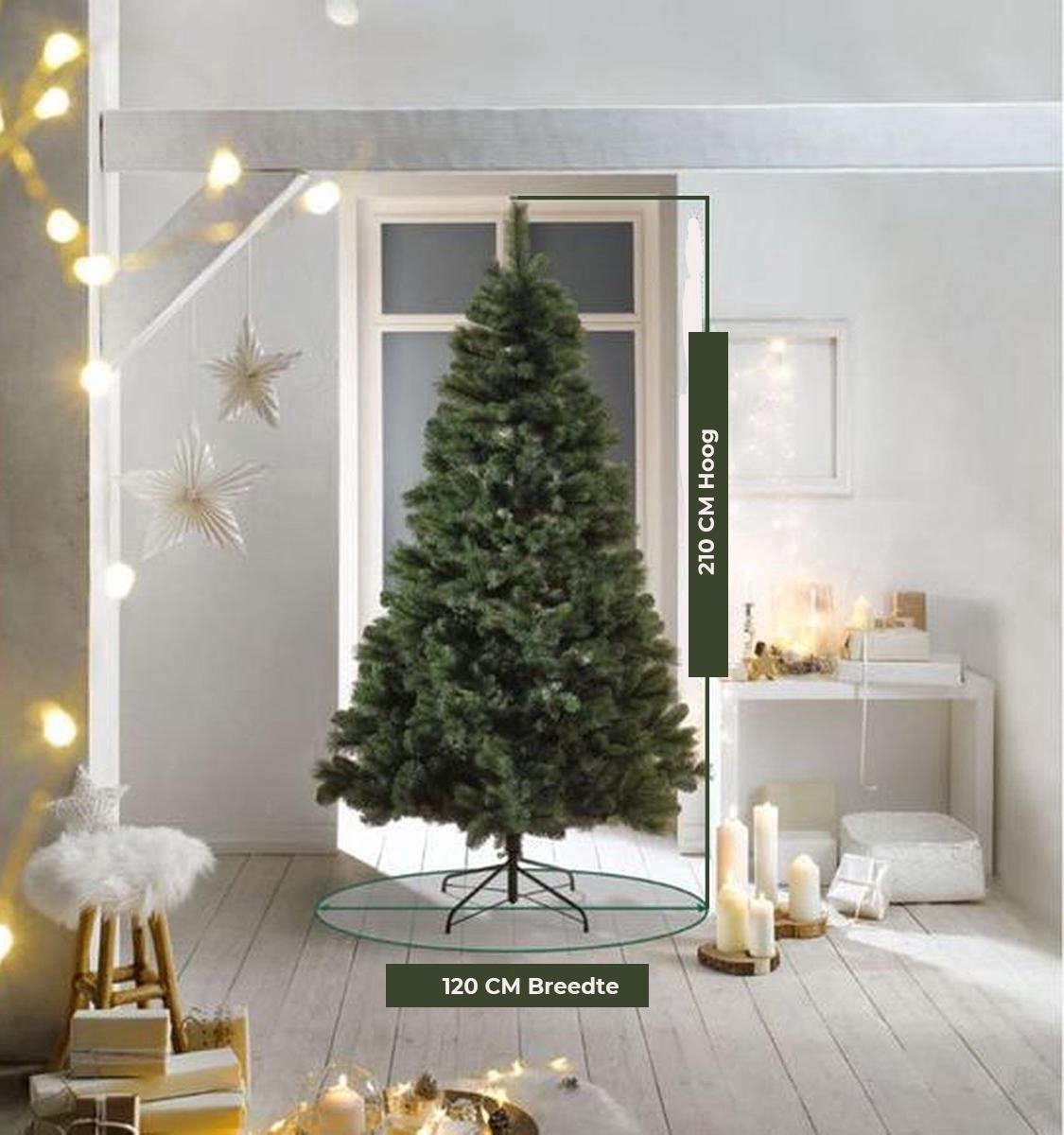 Kerstboom AG - Volle boom - kunstkerstboom 210cm hoog - 1160 takken - Inclusief 1000 LEDS- Kunstkerstbomen - Christmas Tree - Groot- veel takken - donkergroen - kerst - decoratie – foto 4