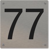 Huisnummerbord - huisnummer 77 - voordeur - 12 x 12 cm - rvs look - schroeven - naambordje nummerbord