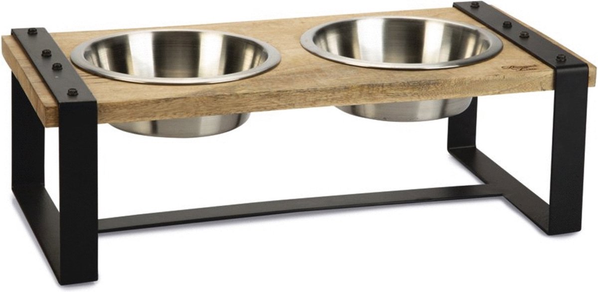 Designed by Lotte Karinto - Dinerset Hond - Hout/metaal - incl. 2 bakjes - 56x28x18cm