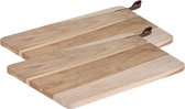Set van 2x stuks houten snijplanken/serveerplanken met leren hengsel 40 cm - Snijplanken/serveerplanken/broodplanken van hout