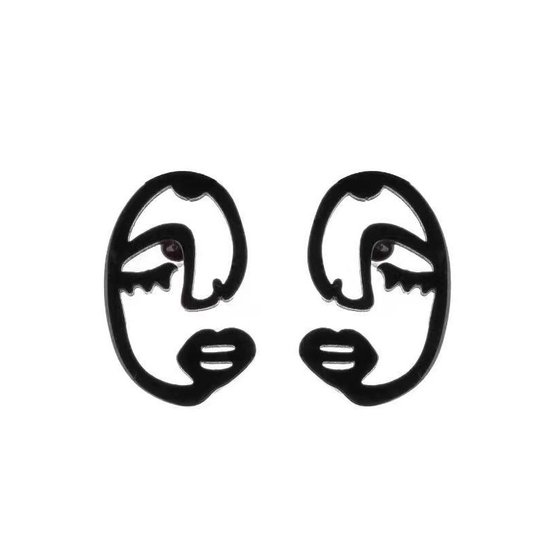 Gading® Oorknopjes - RVS dames Oorknoppen met  Picasso gezicht- 7mm-12mm- zwart