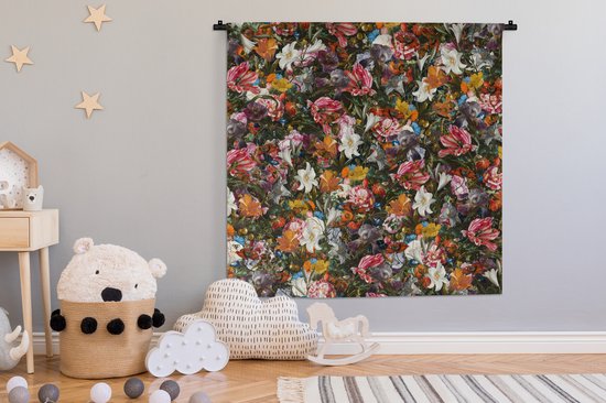 Tapisserie - Tapisserie - Fleurs - Papillon - Design - Art - Abstrait - Peinture - Maîtres anciens - 150x150 cm - Tapisserie