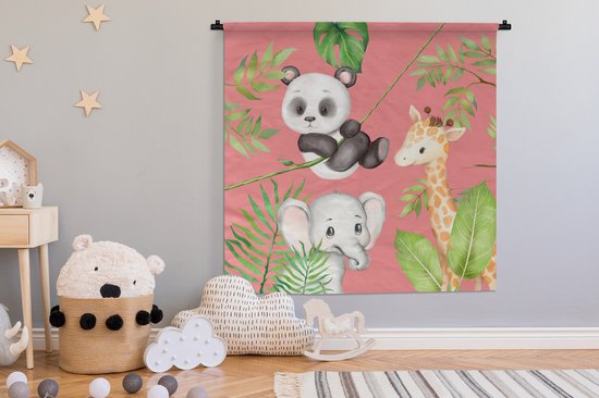 Tapisserie - Tapisserie - Animaux de la Jungle - Enfant - Rose - 150x150 cm - Tapisserie