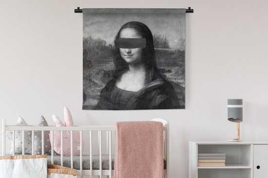 Wandkleed - Wanddoek - Mona Lisa - Leonardo da Vinci - Zwart - Wit - 90x90 cm - Wandtapijt
