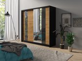 WOONENZO - Kledingkast Multi 12 - Kledingkasten met schuifdeur - 230 cm - kledingkast - kledingkasten slaapkamer - kast zwart - kledingkast slaapkamer - zwarte kast