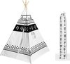 foto van Tipi tent katoen  - wit/ecru met speels zwart design - inclusief handige opberghoes
