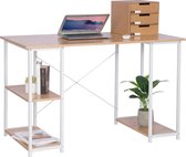Kamyra® Groot Bureau met Opbergruimte - Computertafel, Bureautafel - Geschikt voor Werken & Gaming - 120x60x75 - Staal/Hout - Wit