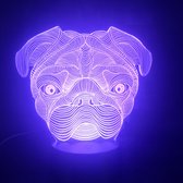 Klarigo®️ Nachtlamp – 3D LED Lamp Illusie – 16 Kleuren – Bureaulamp – Mops Hond – Honden Lamp - Pug - Sfeerlamp – Nachtlampje Kinderen – Creative lamp - Afstandsbediening