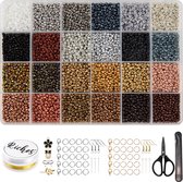 Riches® Luxe Kralen set - Sieraden maken - 2mm - Goud/Zilver - Glaszaad - Kit voor Sieraden Maken - Hobby - Volwassenen & Kinderen - Kralenset - Bedels - Kralendoos -Sieradendoos